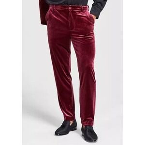 NWT Tinsel Jaywalker Men's Maroon Red Velvet Dress Pants Slacks 38 x 32